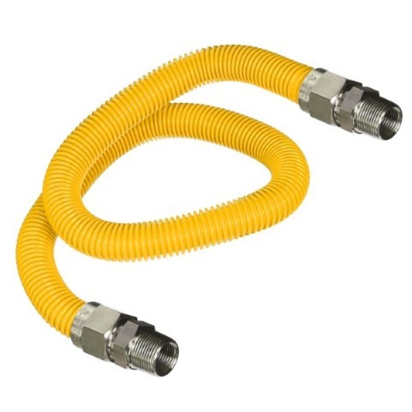 Flextron Gas Line Hose 3/8'' O.D.x18'' Len 3/8" MIP Fittings Yellow Coated Stainless Steel Flexible Connector FTGC-YC14-18G